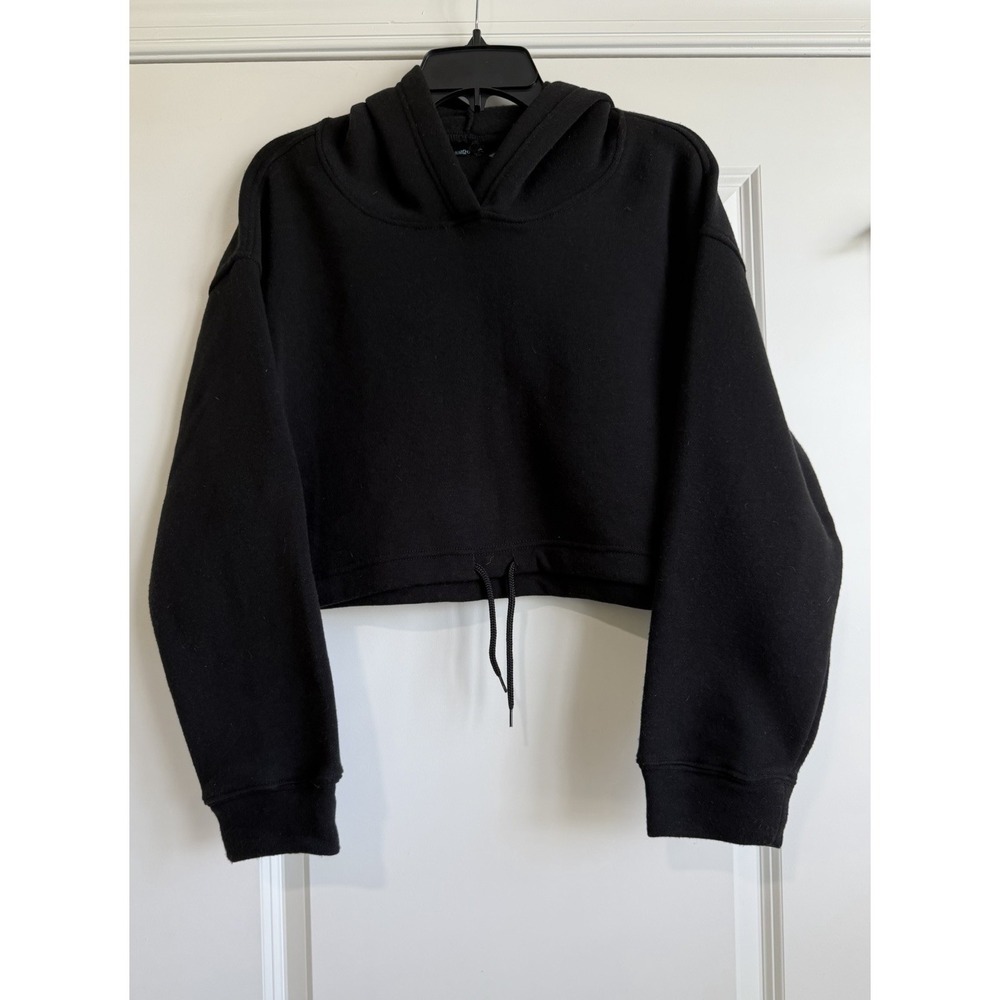 Ci Sono Knit Women's Black Cropped Pullover Hoodie with Drawstring Hem XL